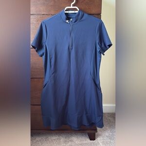 adidas Women's Short Sleeve Zip-Front Golf Dress with Shorts - Navy Blue
